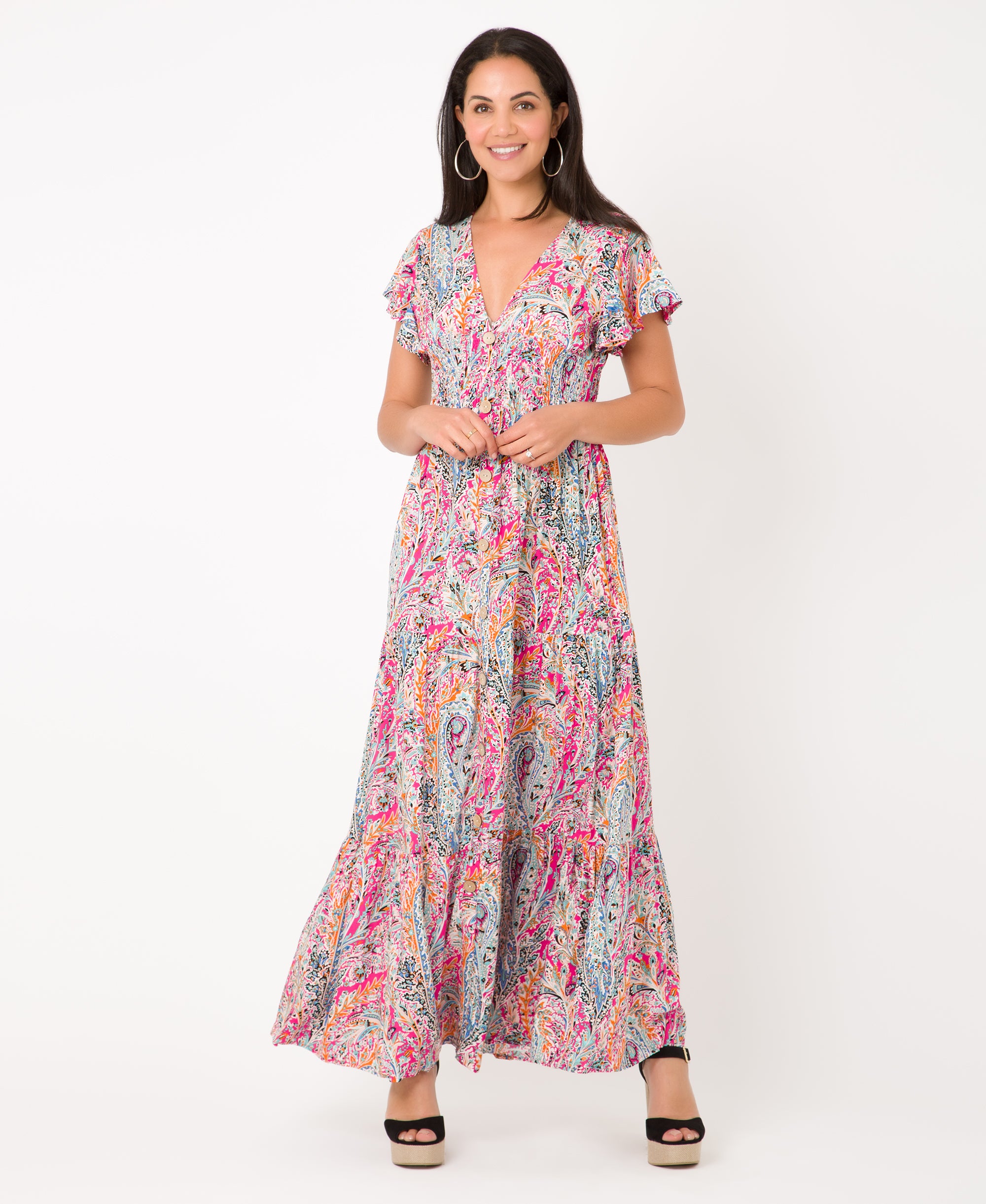 KRISP Floral Multi Print Shirred Waist Tiered Maxi Dress (11119)